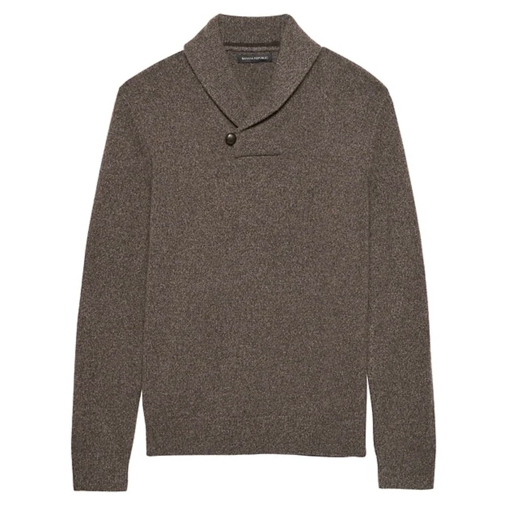 Banana Republic Mens Merino Wool Shawl Collar Sweater Brown Large Italian Yarn